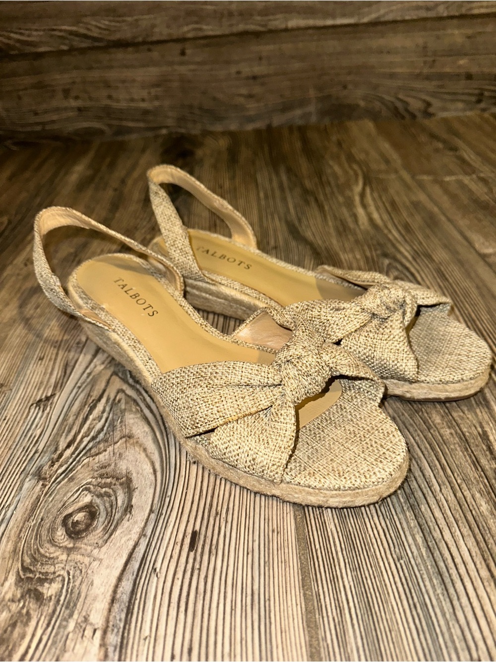 Talbots Women's Beige Bow Espadrille Slingback Sandals Casual Summer Size 7.5